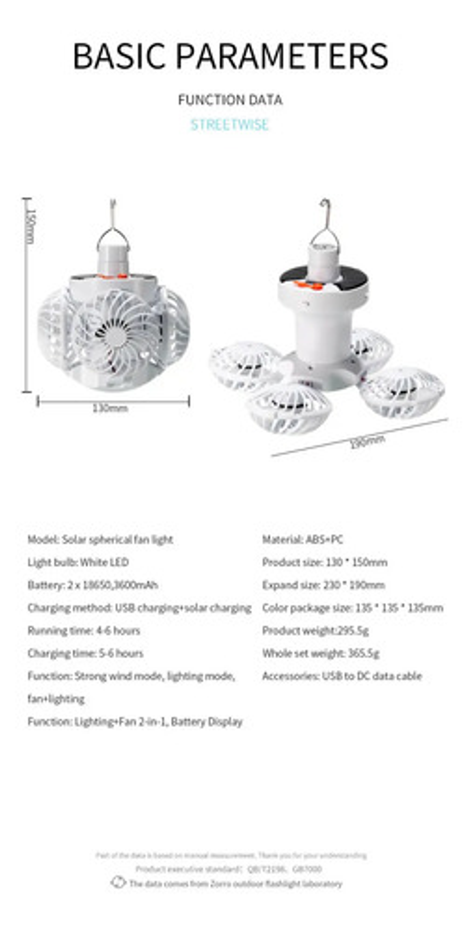 Ventilador Solar 2 En 1 Con Luz Led Plegable Camping Exterio Blanco 10