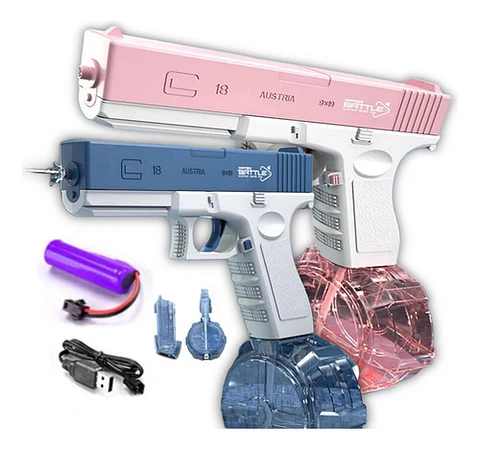 Pistola De Agua Eléctrica Automática Y Recargable Glock, Color Rosa