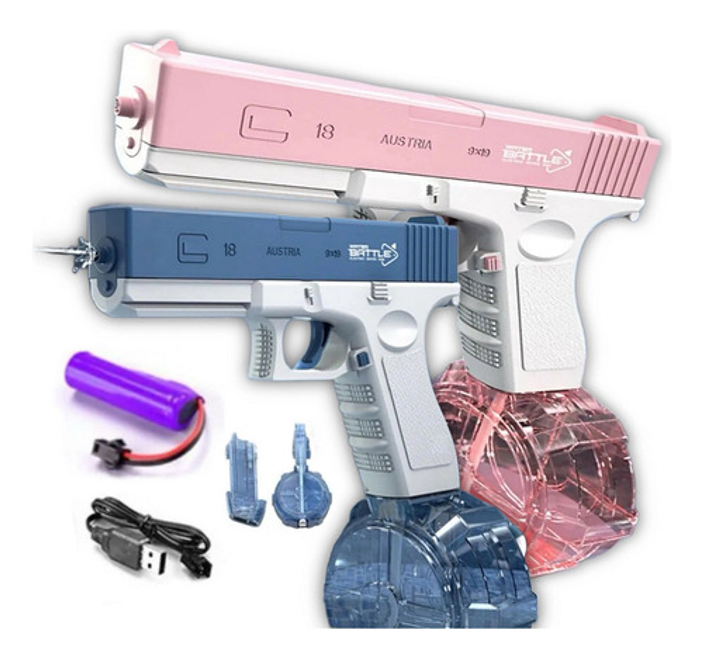 Pistola De Agua Eléctrica Automática Y Recargable Glock, Color Rosa 1