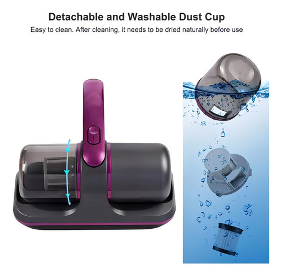 Aspiradora Uv Mata Ácaros Portátil Filtro Hepa Recargable Negro 10