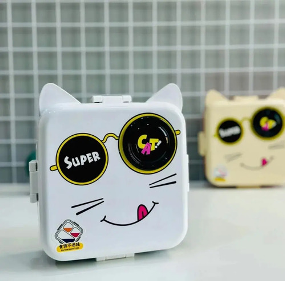 Lonchera Infantil Super Cat Con Compartimentos Y Cubiertos 5