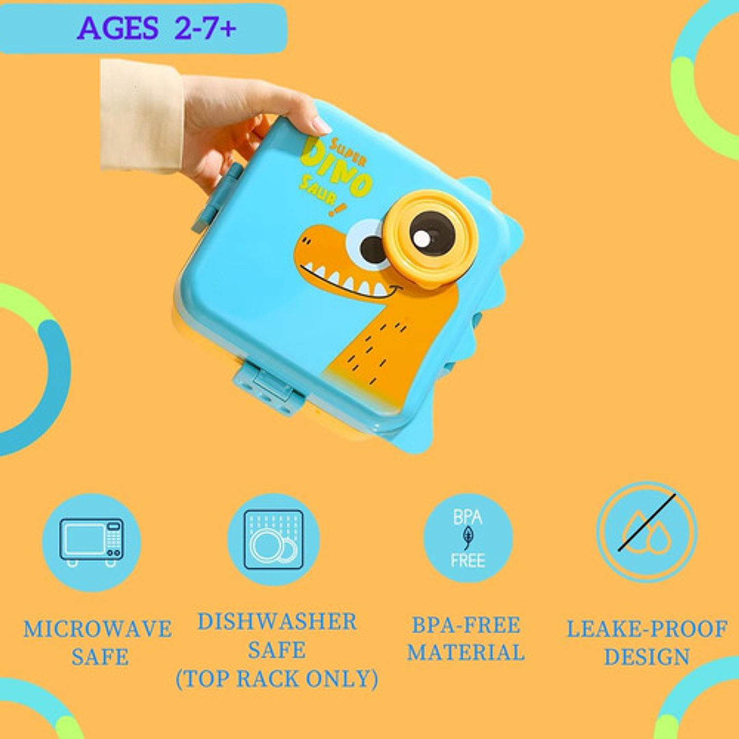 Lonchera Infantil Super Dino Con Compartimentos + Taza 3