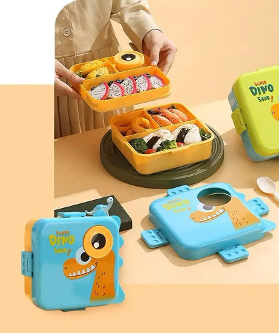 Lonchera Infantil Super Dino Con Compartimentos + Taza 8