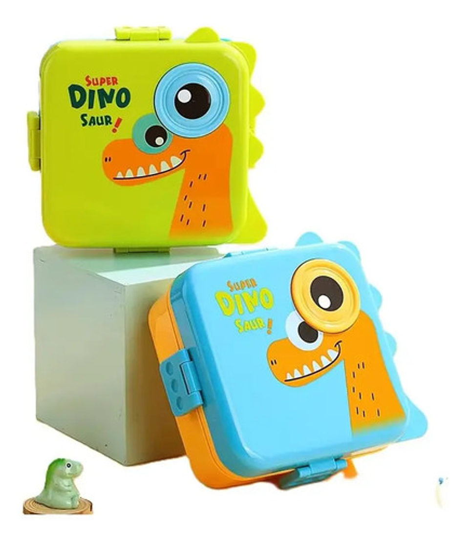 Lonchera Infantil Super Dino Con Compartimentos + Taza 9