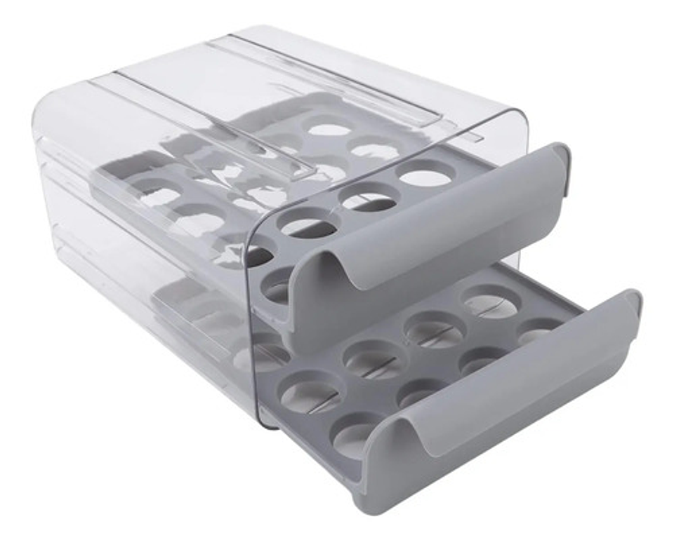 Contenedor De Huevos 32 Compartimentos Doble Capa Gris Blanco 2
