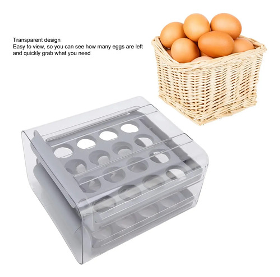 Contenedor De Huevos 32 Compartimentos Doble Capa Gris Blanco 6