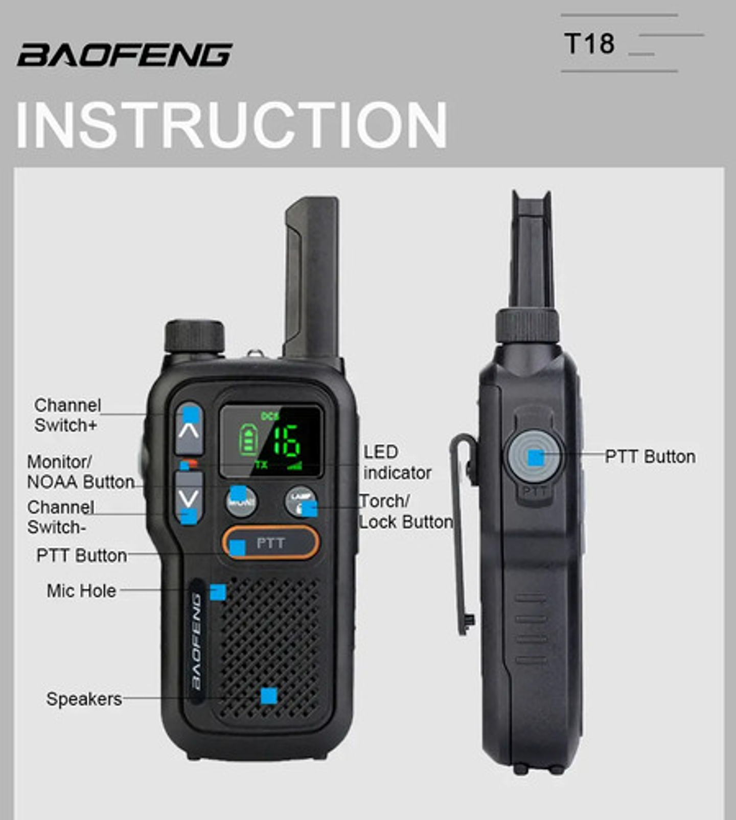 X2 Radio Bidireccional Baofeng T18 5w 1800mah Portátil 10