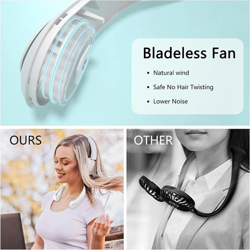 Ventilador De Cuello Portátil 360° Recargable Usb Manos Libr 3