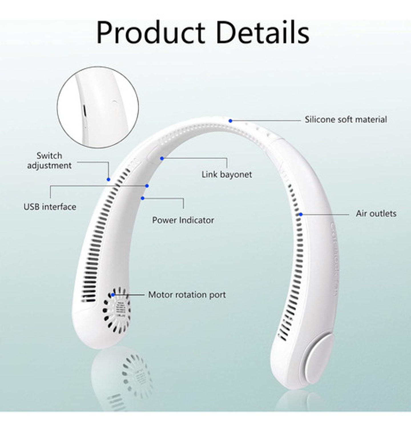 Ventilador De Cuello Portátil 360° Recargable Usb Manos Libr 11