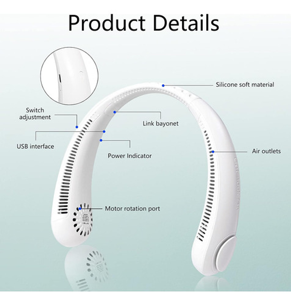Ventilador De Cuello Portátil 360° Recargable Usb Manos Libr 11