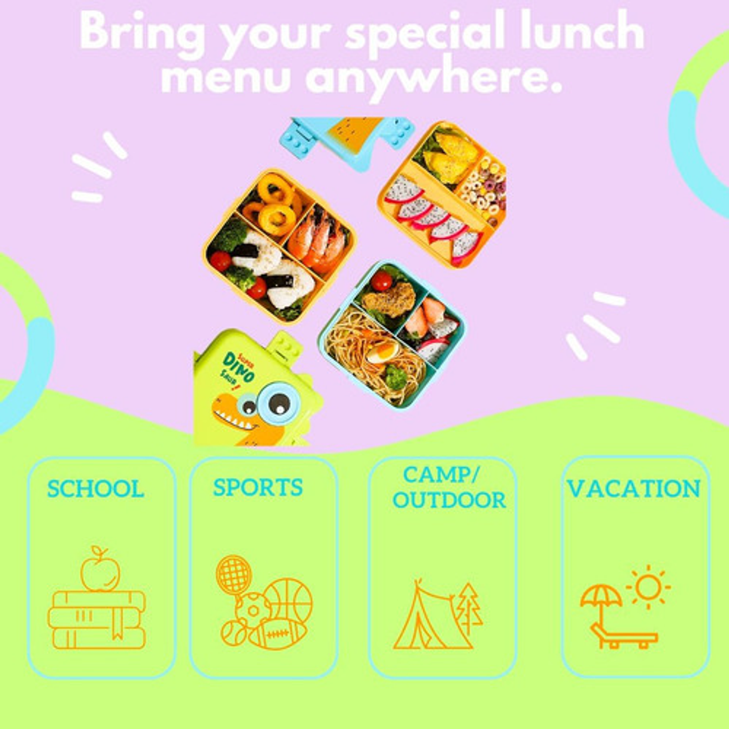 Lonchera Infantil Super Dino Con Compartimentos + Taza 6