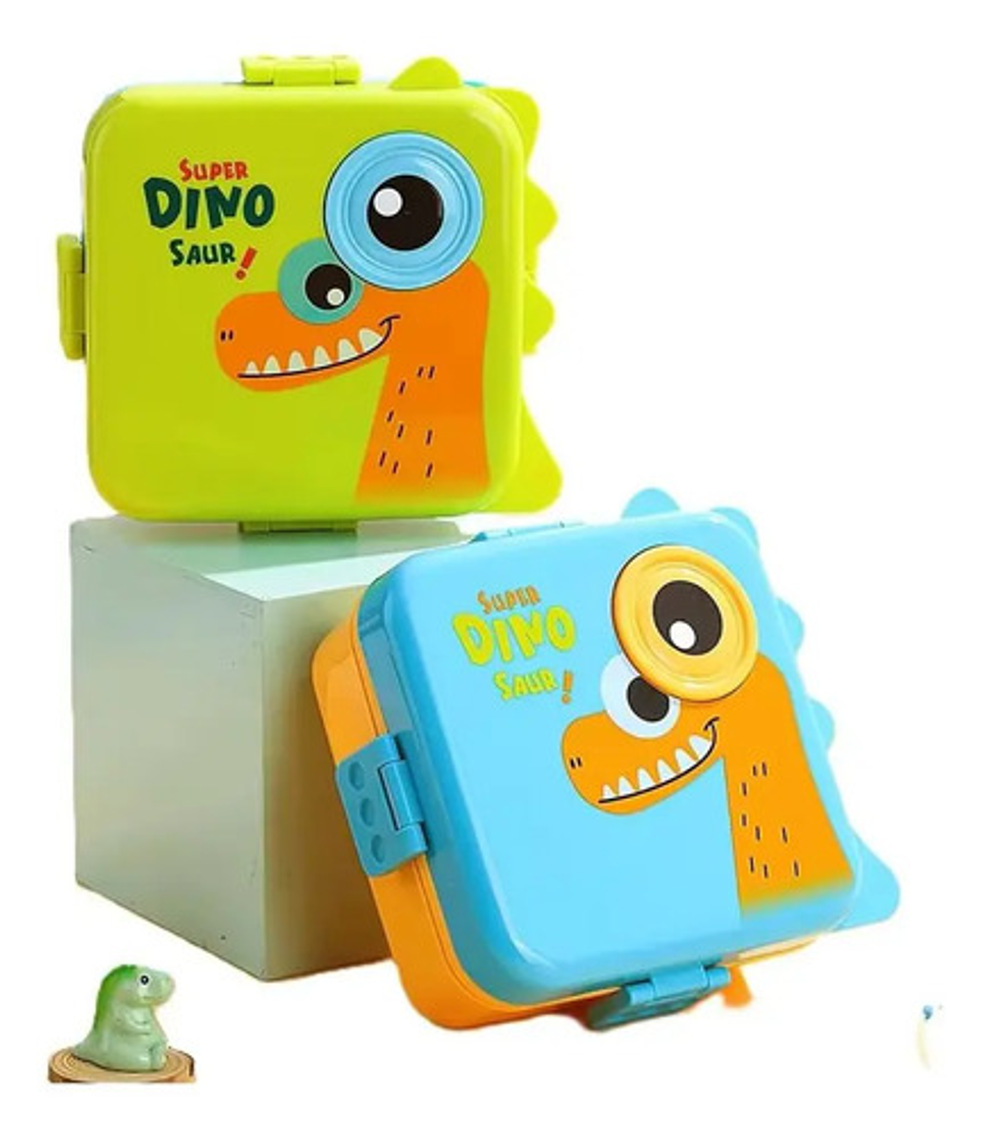 Lonchera Infantil Super Dino Con Compartimentos + Taza 9