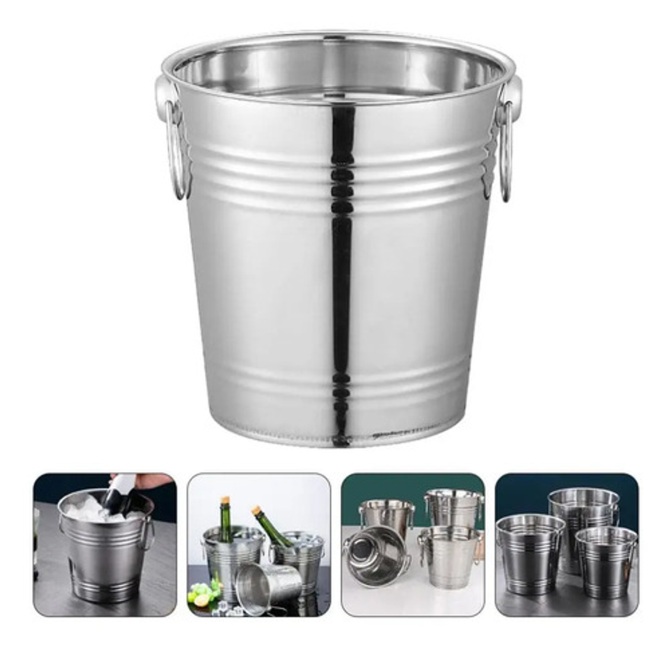 Balde Metálico 9 Litros Acero Inoxidable Con Asas Hielera Plateado Lisa 3