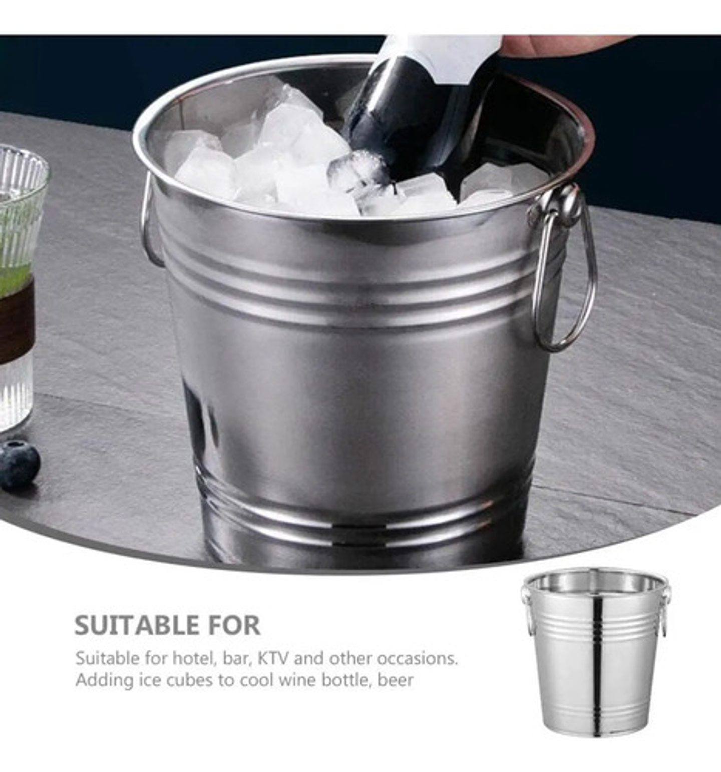 Balde Metálico 9 Litros Acero Inoxidable Con Asas Hielera Plateado Lisa 4