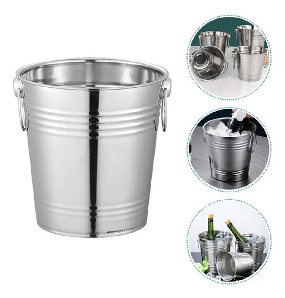 Balde Metálico 9 Litros Acero Inoxidable Con Asas Hielera Plateado Lisa 5