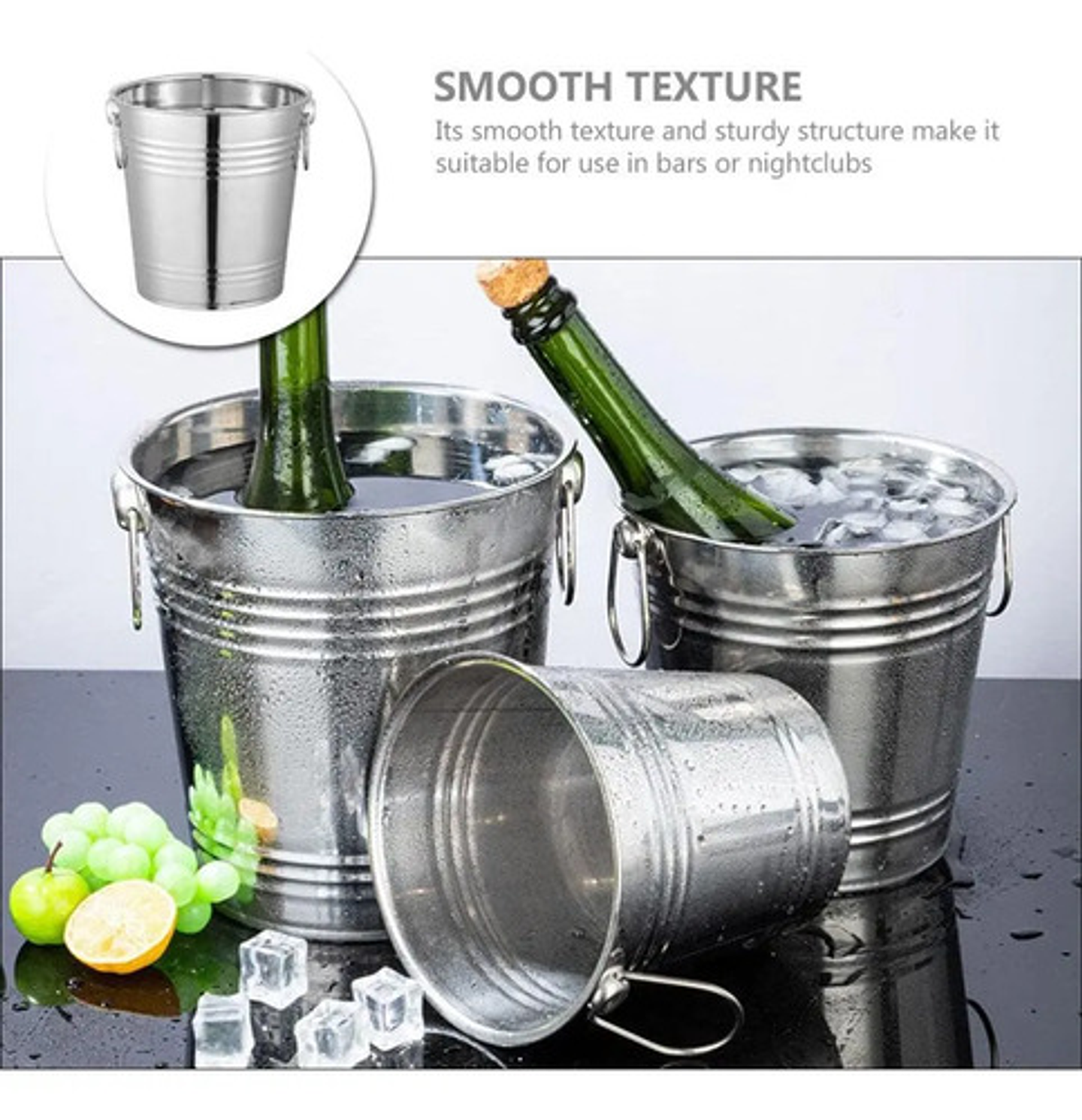 Balde Metálico 9 Litros Acero Inoxidable Con Asas Hielera Plateado Lisa 6