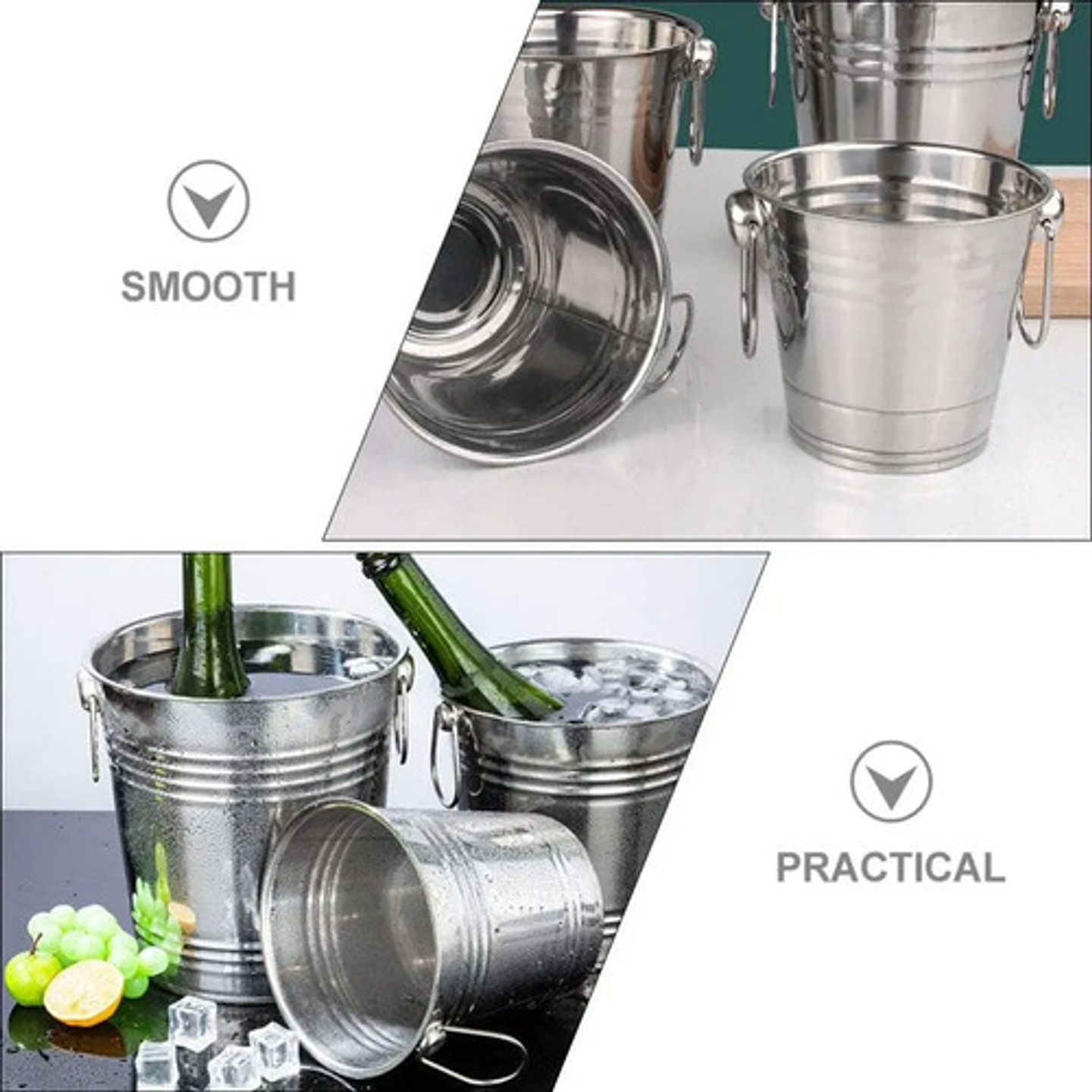 Balde Metálico 9 Litros Acero Inoxidable Con Asas Hielera Plateado Lisa 8