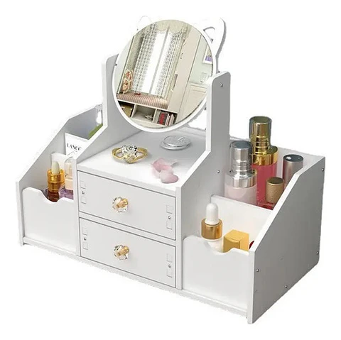 Organizador De Maquillaje Con Espejo Y Cajones Blanco