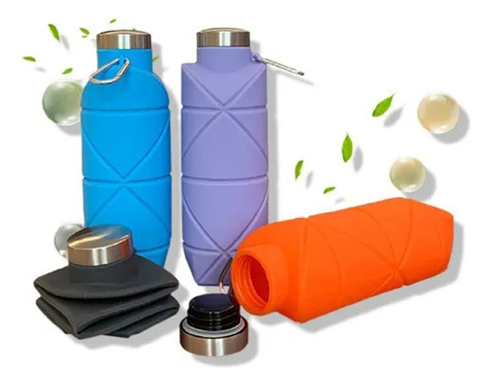 Botella Plegable De Silicona Portátil Para Agua Gimnasio Celeste 3