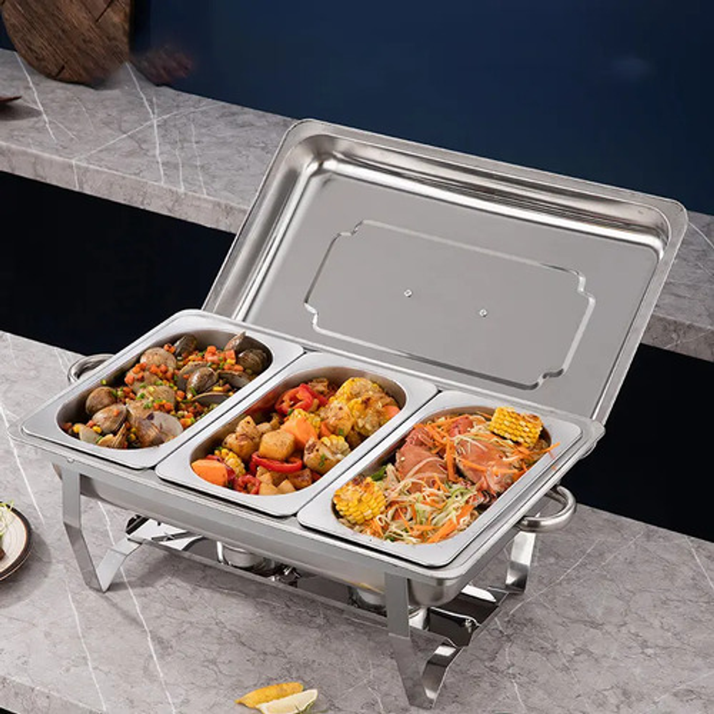 Chafer Buffet Banquete Rectangular 12lts Acero Inoxidable 3