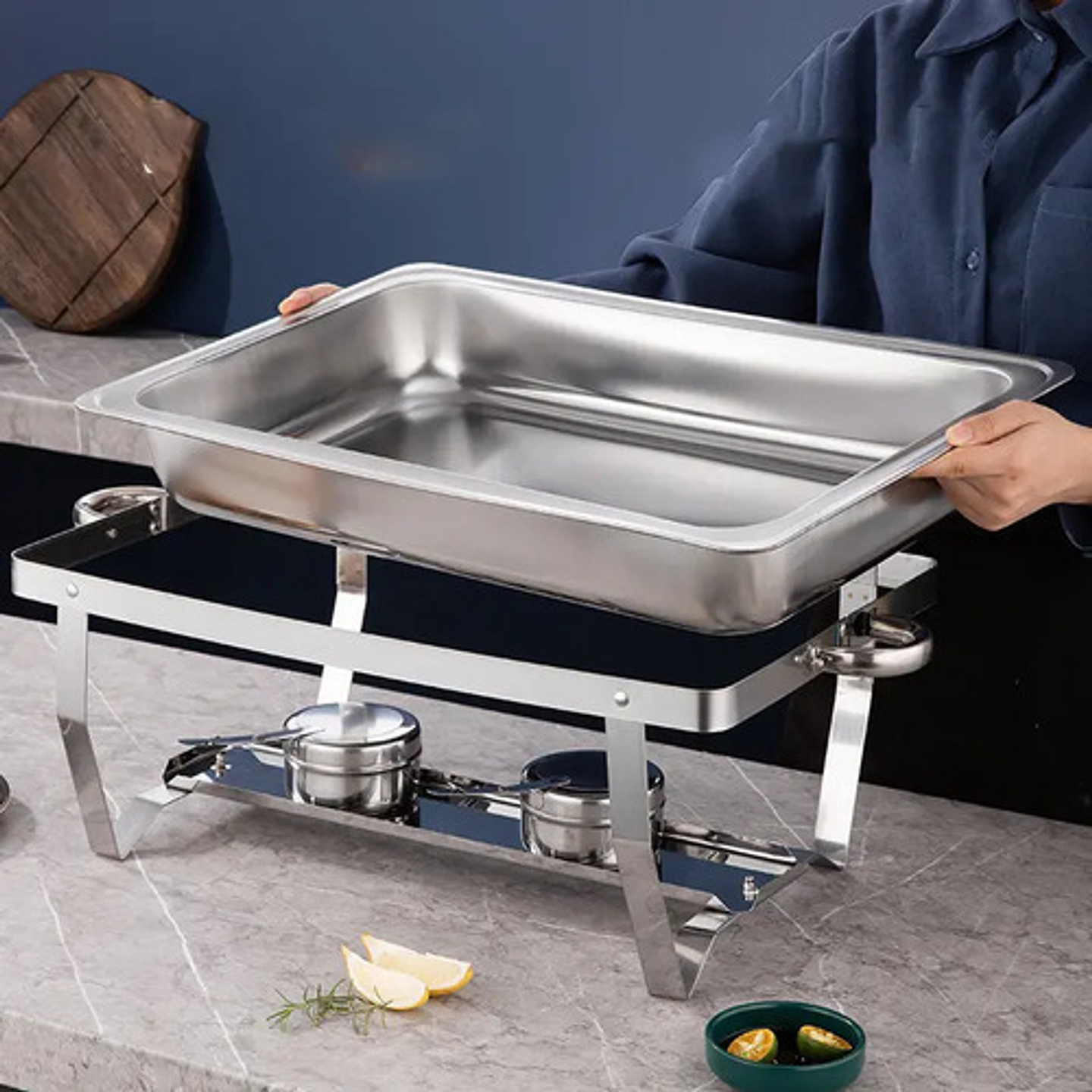 Chafer Buffet Banquete Rectangular 12lts Acero Inoxidable 4