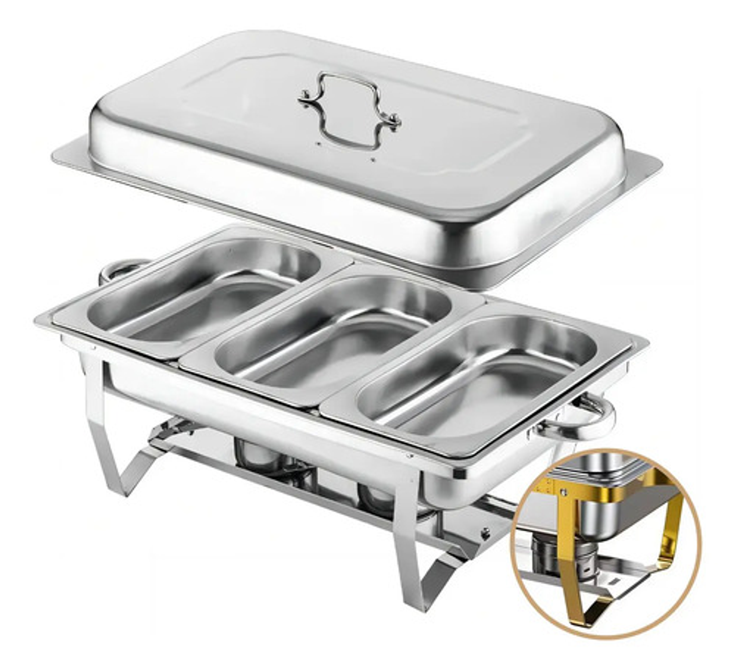 Chafer Buffet Banquete Rectangular 12lts Acero Inoxidable 5
