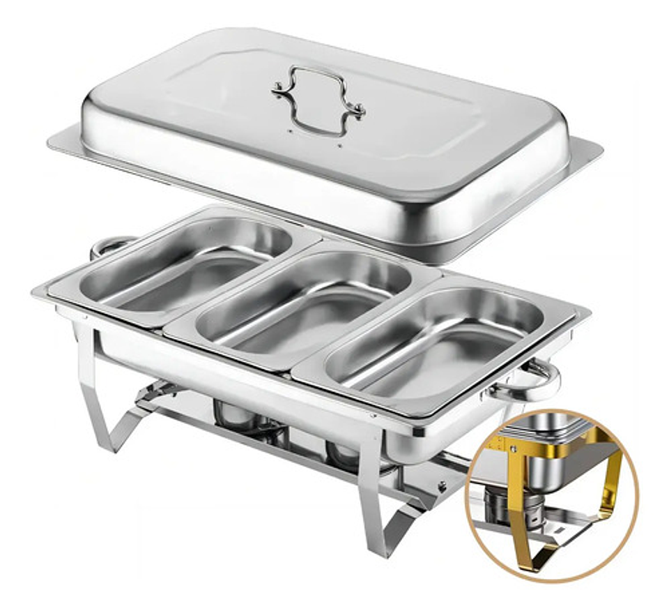 Chafer Buffet Banquete Rectangular 12lts Acero Inoxidable 5