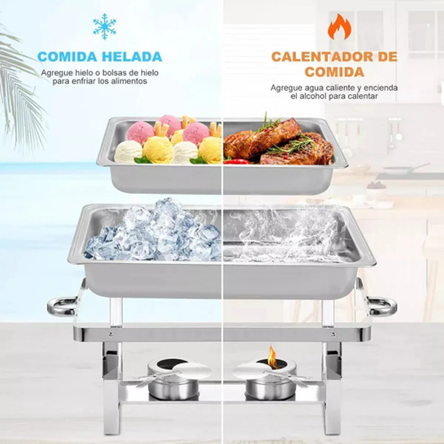 Chafer Buffet Banquete Rectangular 12lts Acero Inoxidable 6