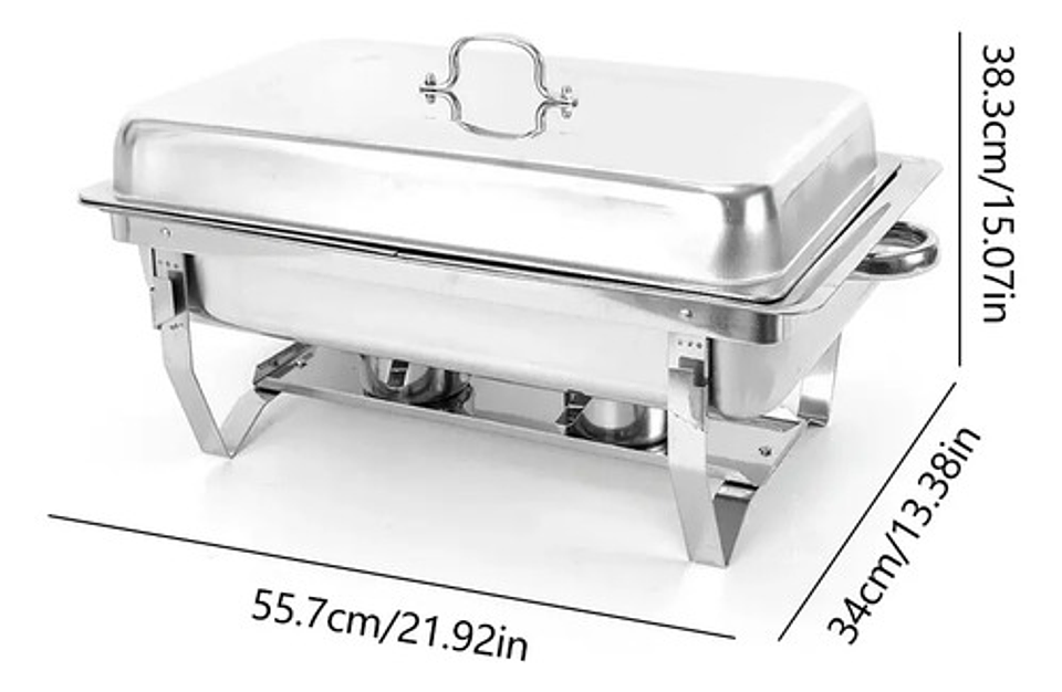Chafer Buffet Banquete Rectangular 12lts Acero Inoxidable 7