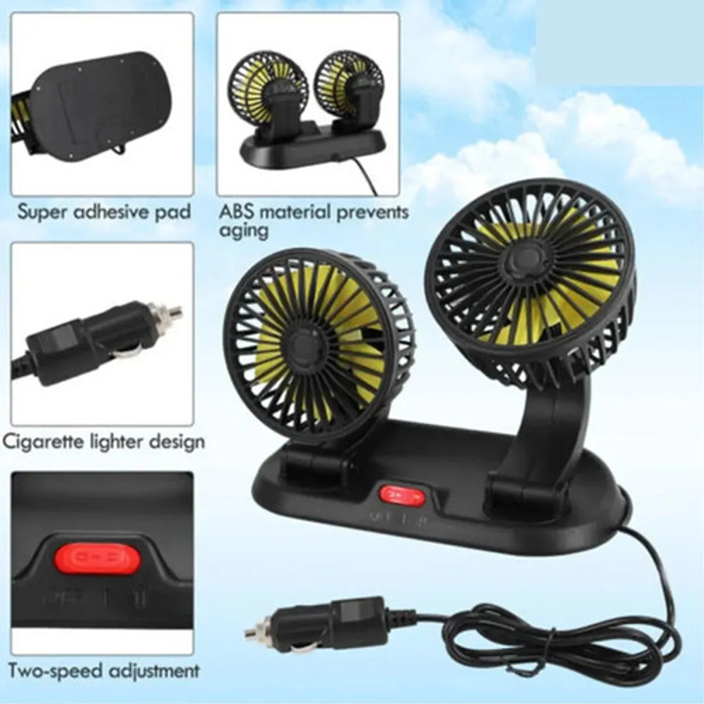 Ventilador Doble Para Auto 12v Giratorio 360 Potente Silenci 2