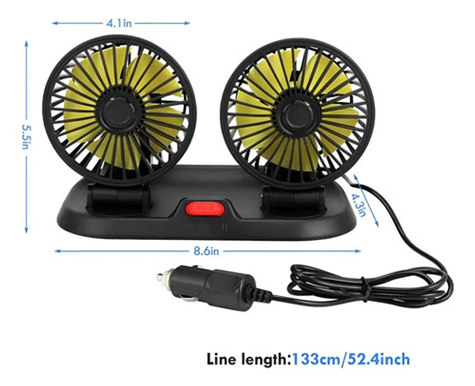 Ventilador Doble Para Auto 12v Giratorio 360 Potente Silenci 3