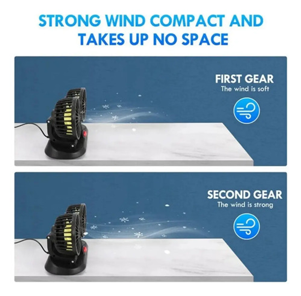 Ventilador Doble Para Auto 12v Giratorio 360 Potente Silenci 4