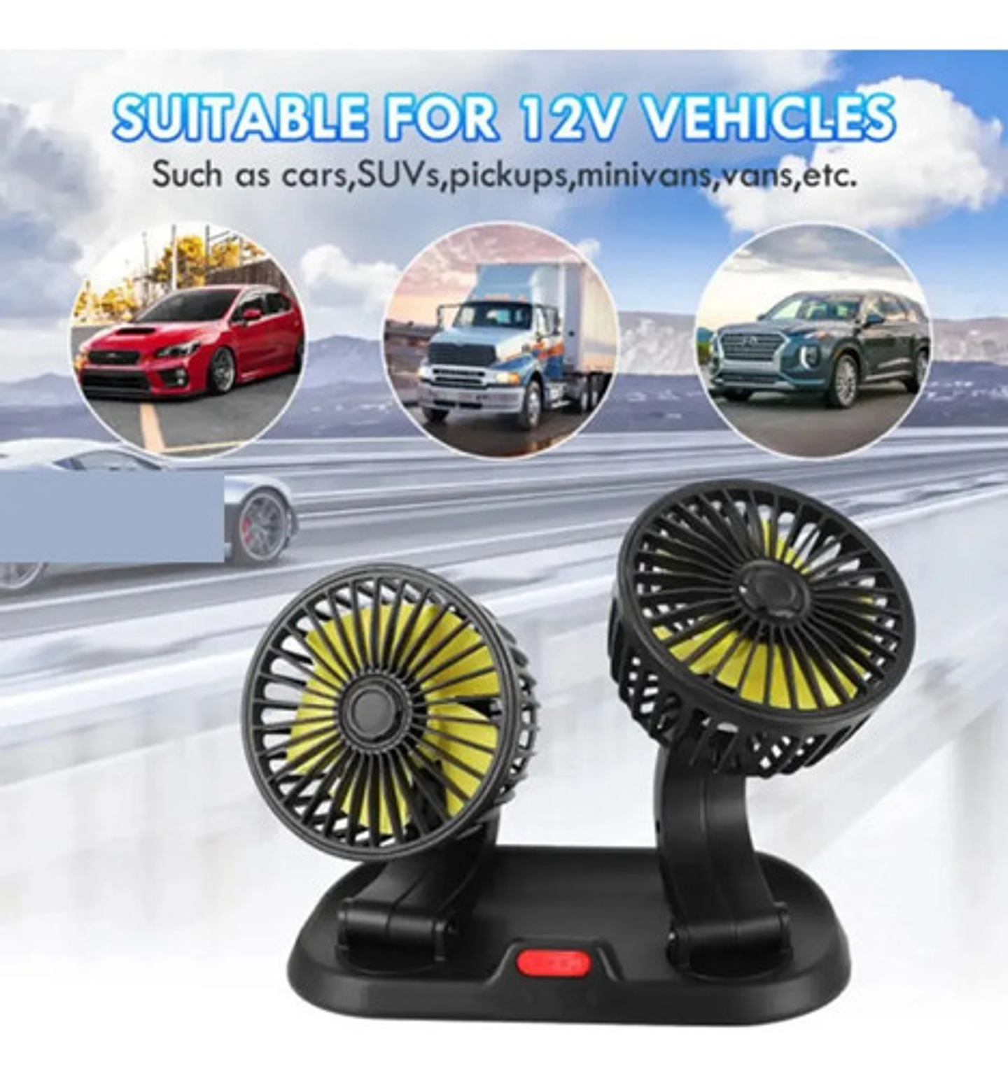 Ventilador Doble Para Auto 12v Giratorio 360 Potente Silenci 5