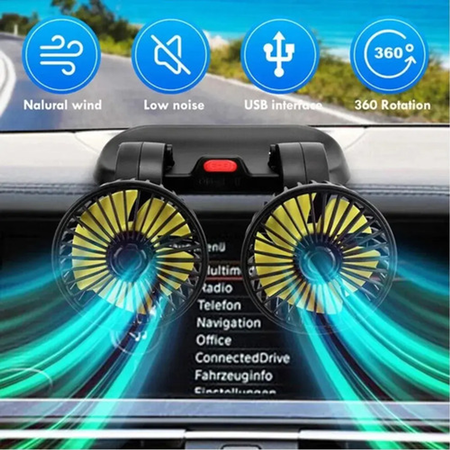 Ventilador Doble Para Auto 12v Giratorio 360 Potente Silenci 6