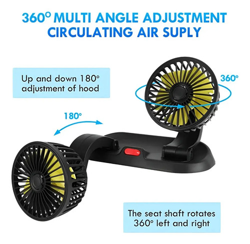 Ventilador Doble Para Auto 12v Giratorio 360 Potente Silenci 7