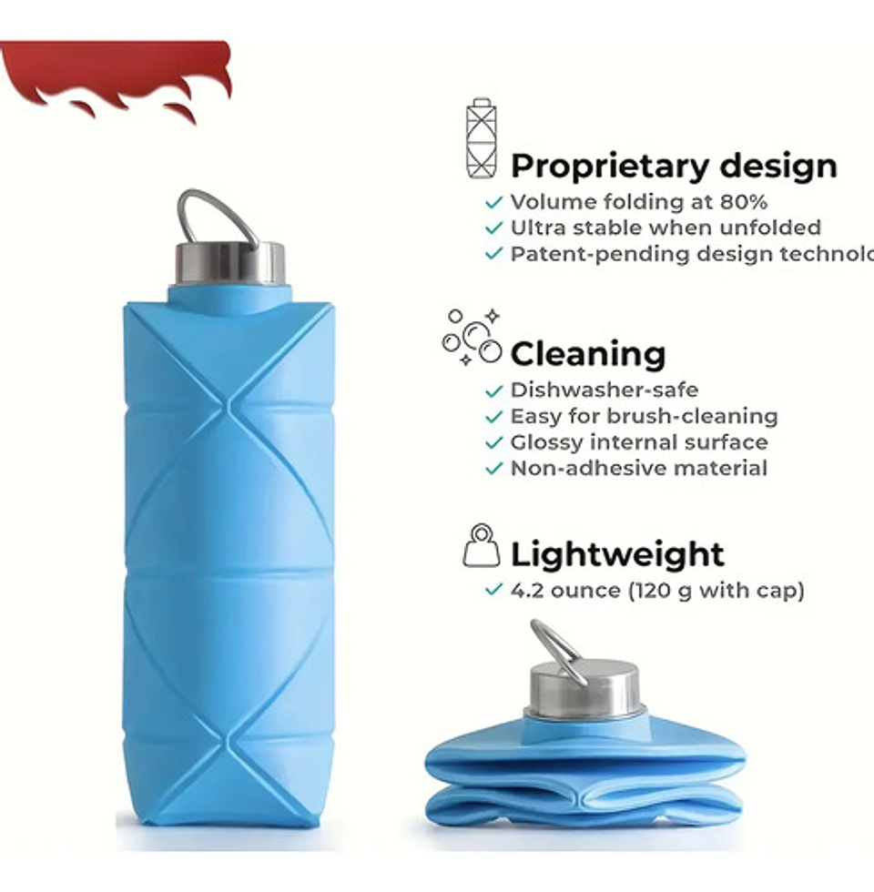 Botella Plegable De Silicona Portátil Para Agua Gimnasio Celeste 3