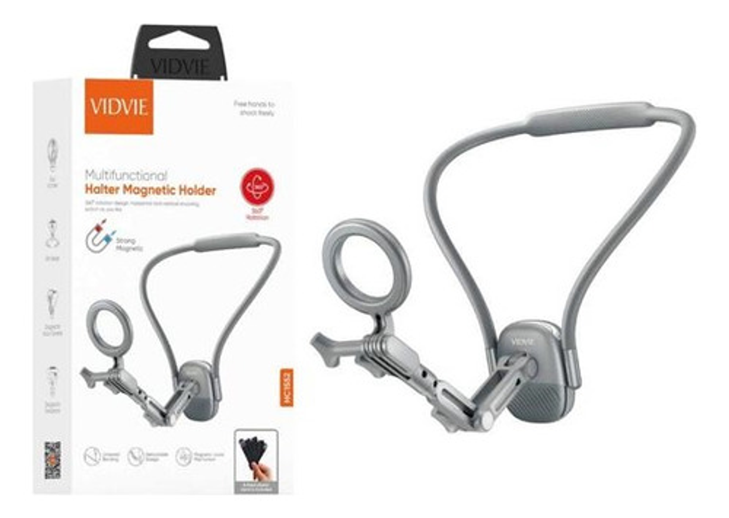 Soporte De Cuello Magnético Para Teléfono Vidvie Hc1552 Plateado 3