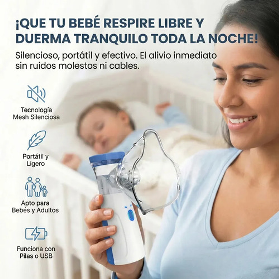 Nebulizador Ultrasónico Portátil Inalámbrico Silencioso Micromalla Mesh Blanco/azul 2