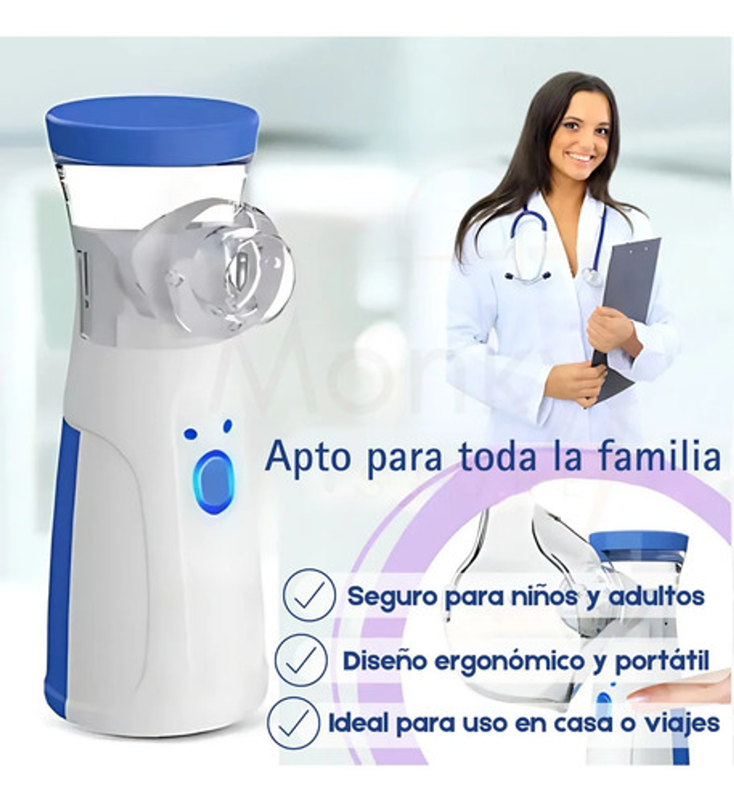 Nebulizador Ultrasónico Portátil Inalámbrico Silencioso Micromalla Mesh Blanco/azul 11