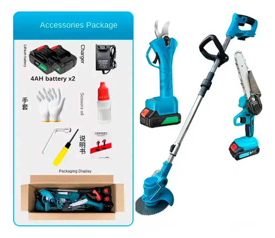 Kit Jardinería 48v Inalámbrico 3 En 1 + 2 Baterías 4ah 4