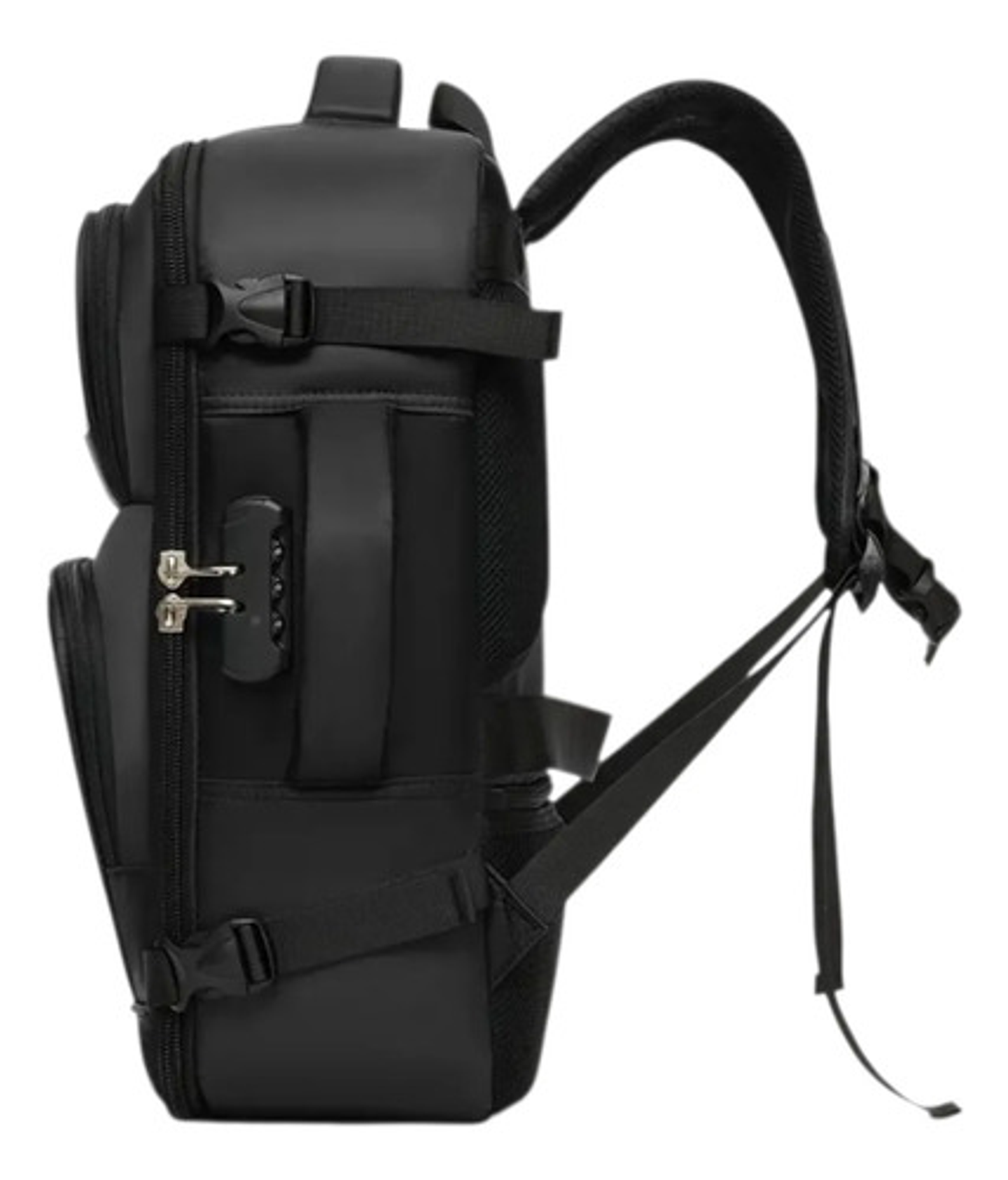 Mochila Urbana Con Capucha Integrada Porta Laptop Reforzada Negro Liso 2