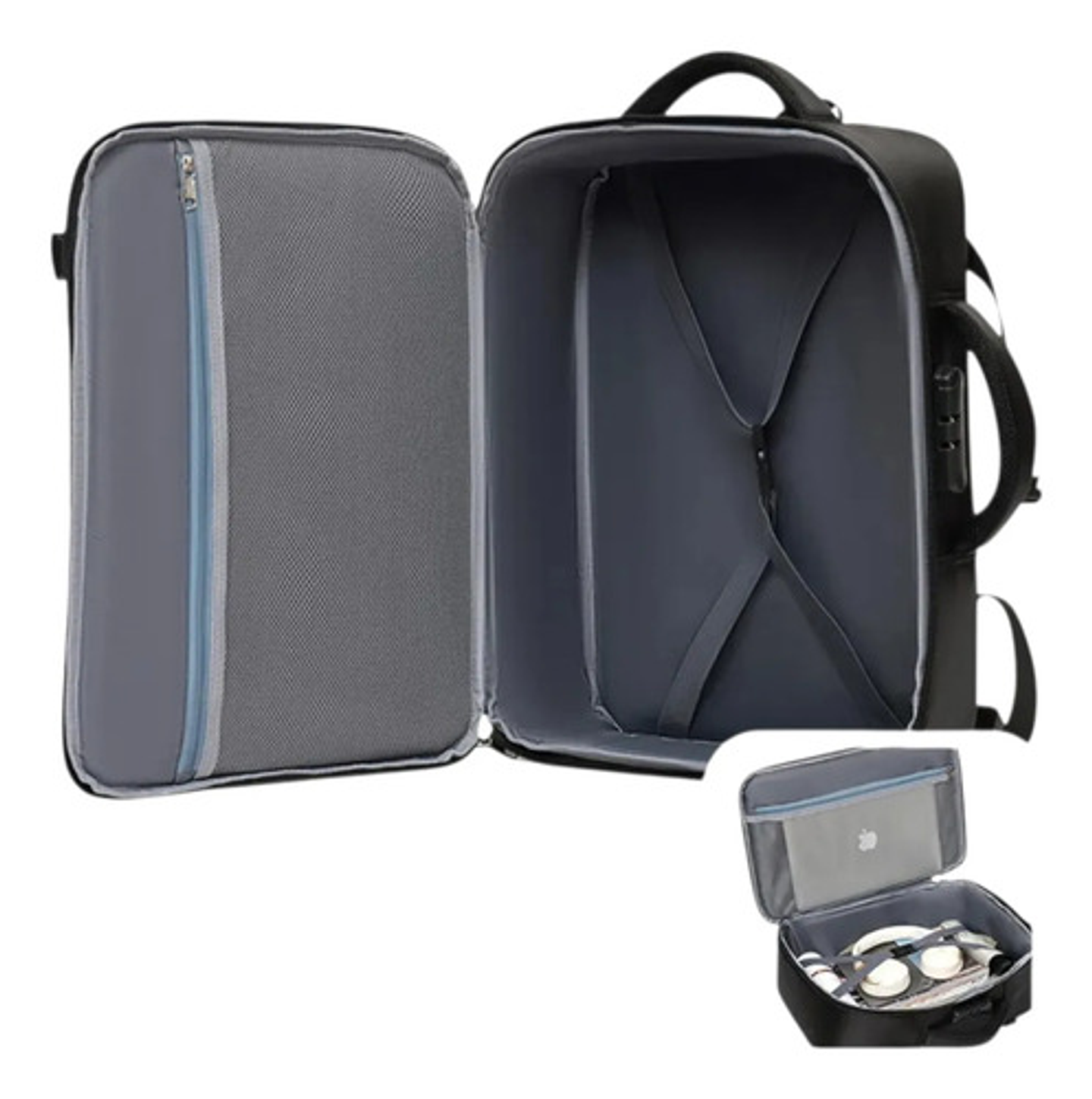 Mochila Urbana Con Capucha Integrada Porta Laptop Reforzada Negro Liso 5