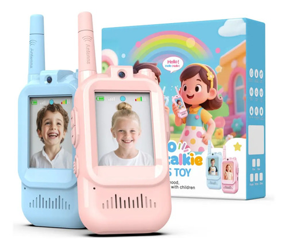 Walkie Talkie Infantil Con Videollamada Alcance 200m Rosa Claro Celeste 1