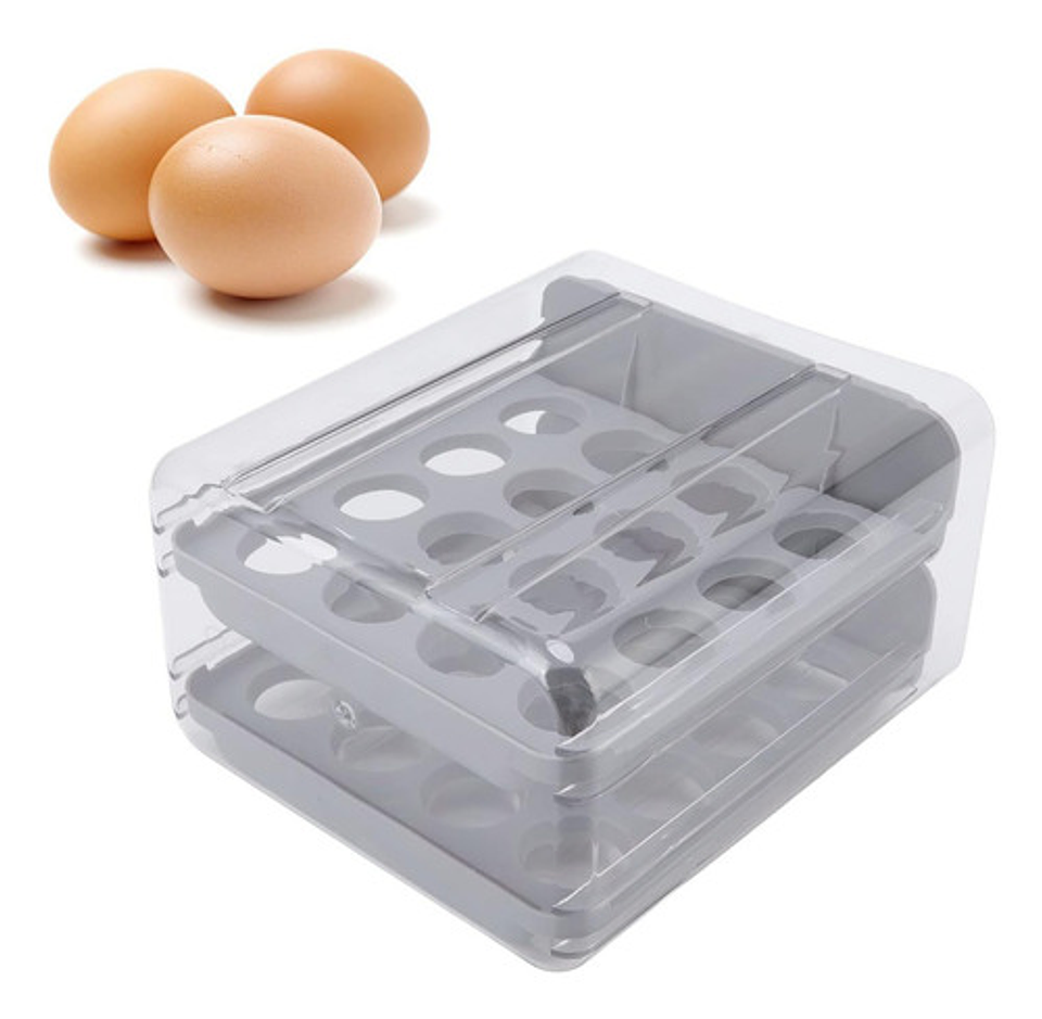 Contenedor De Huevos 32 Compartimentos Doble Capa Gris Blanco 1