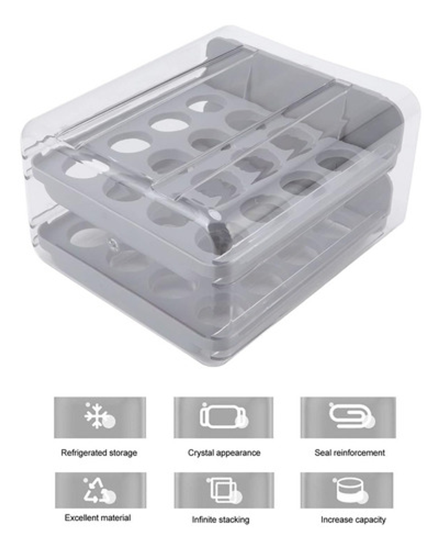 Contenedor De Huevos 32 Compartimentos Doble Capa Gris Blanco 4