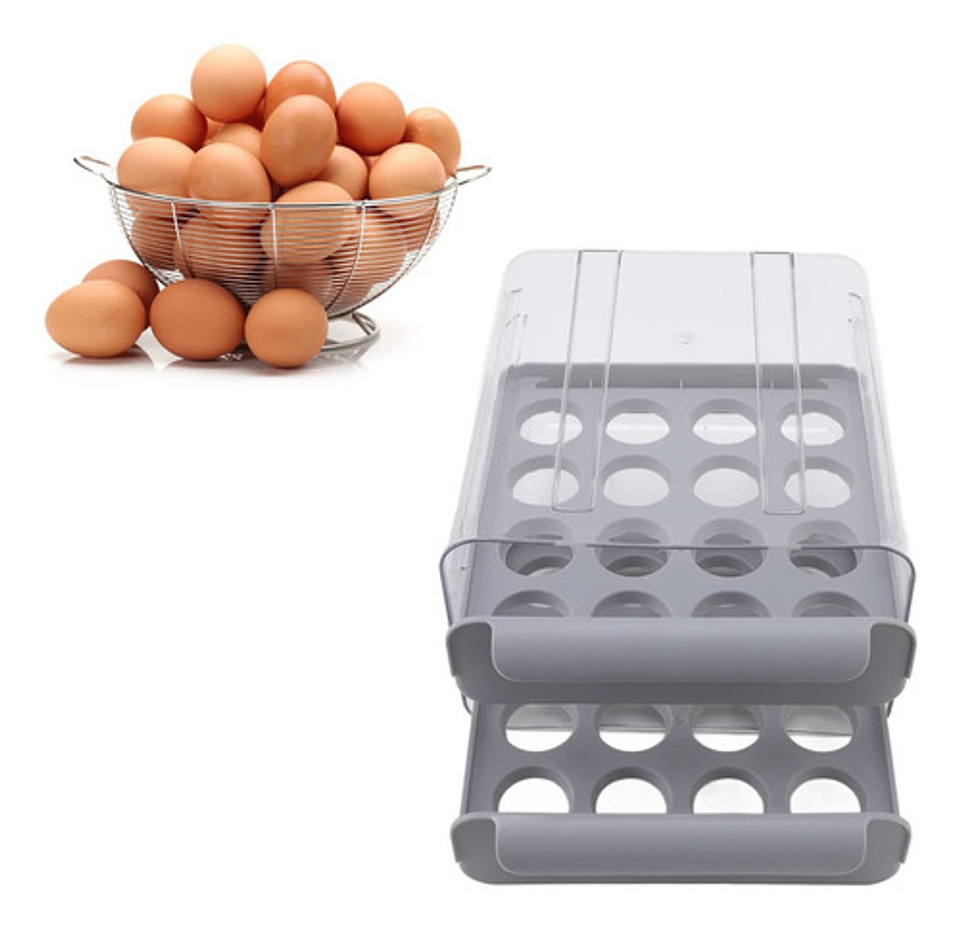 Contenedor De Huevos 32 Compartimentos Doble Capa Gris Blanco 5