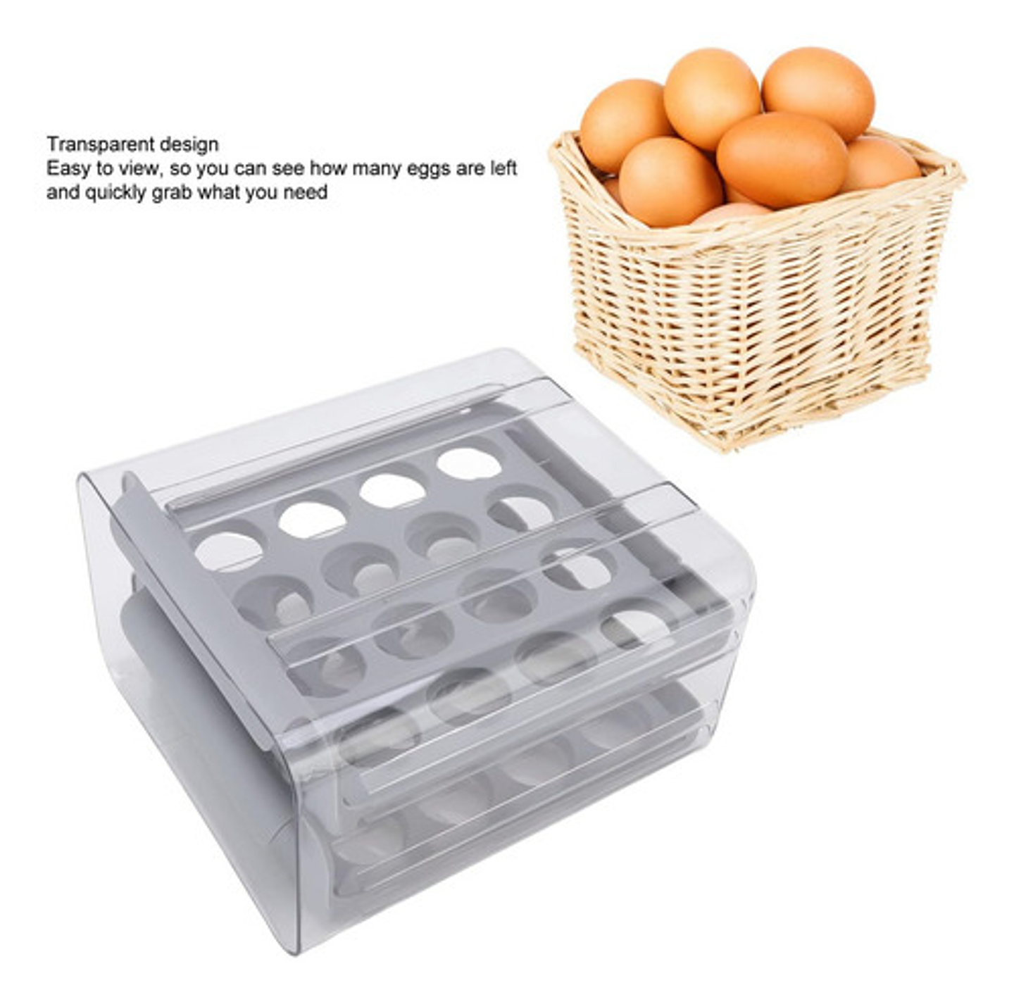 Contenedor De Huevos 32 Compartimentos Doble Capa Gris Blanco 6