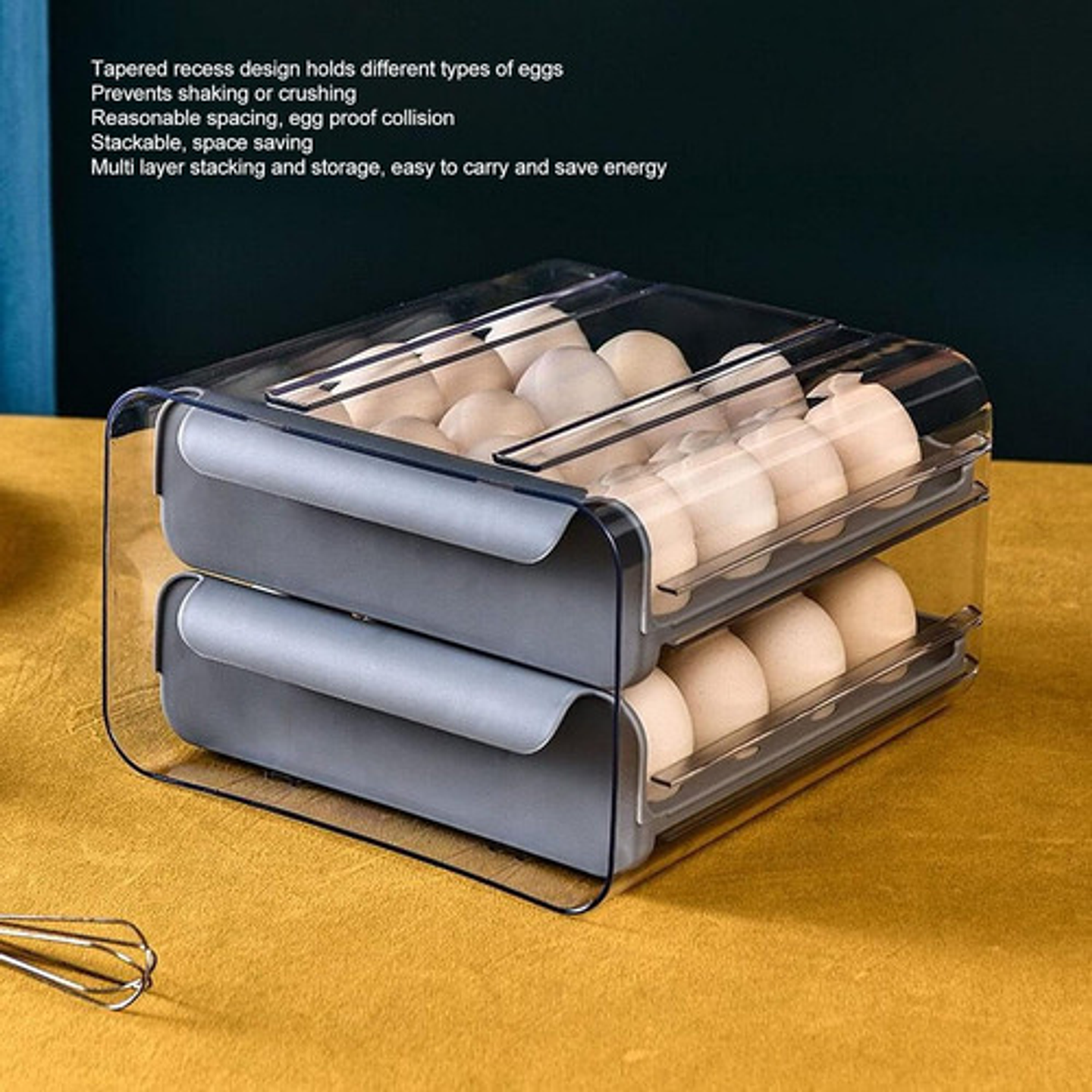 Contenedor De Huevos 32 Compartimentos Doble Capa Gris Blanco 7