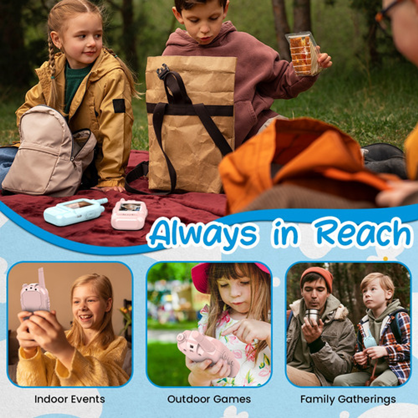 Walkie Talkie Infantil Con Videollamada Alcance 200m Rosa Claro Celeste 4