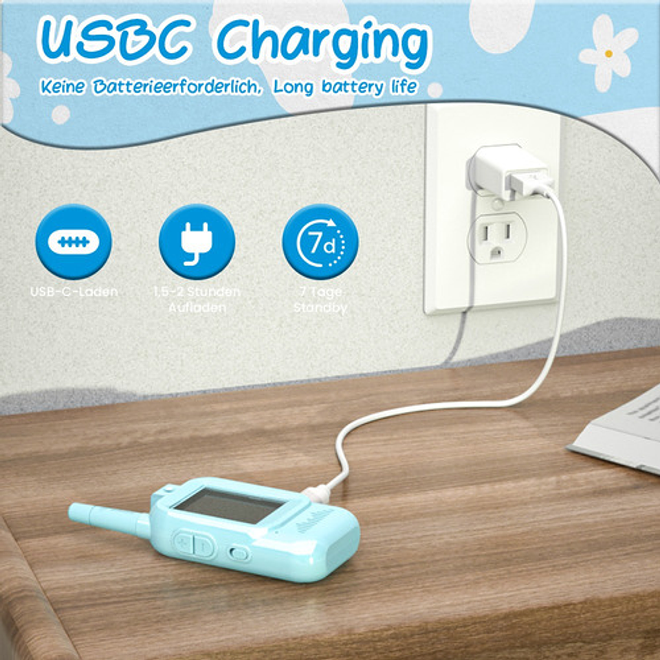 Walkie Talkie Infantil Con Videollamada Alcance 200m Rosa Claro Celeste 5